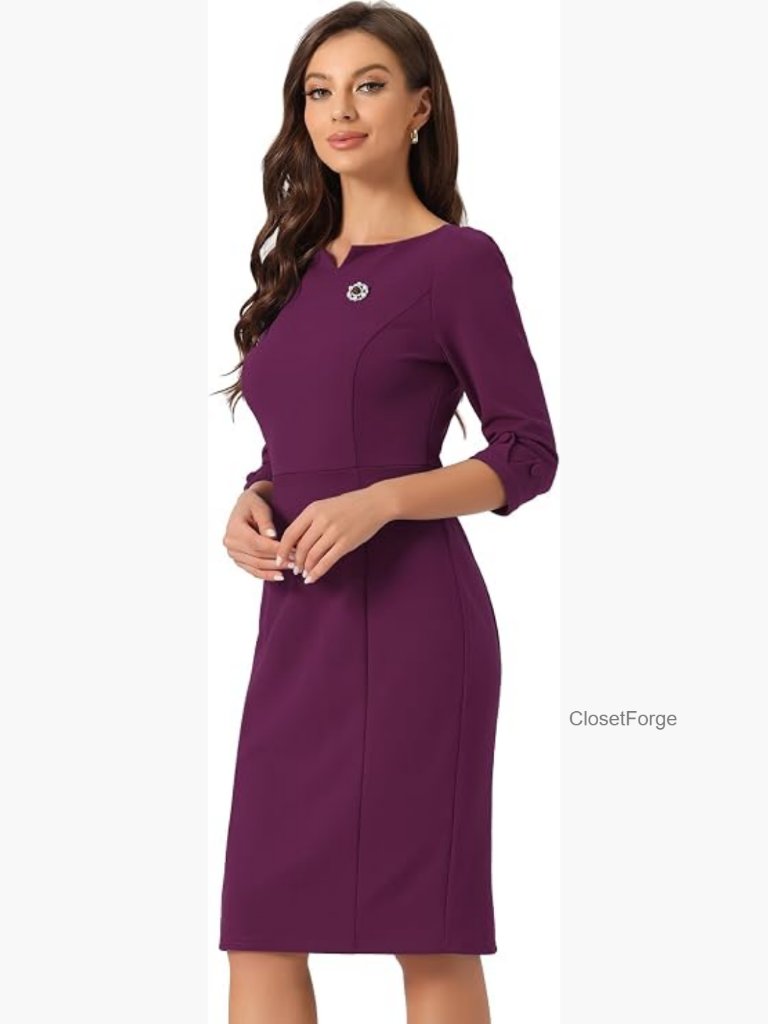 3/4 Sleeve Boat Neck Sheath Dress - Bodycon Business Casual Office
